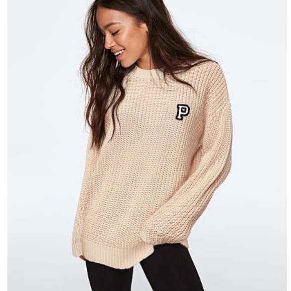 PINK Victoria's Secret Sweaters - VS PINK Heritage Chunky Knit Sweater M oatmeal PINK Victoria's Secret Sweaters - VS PINK Heritage Chunky Knit Sweater M oatmeal